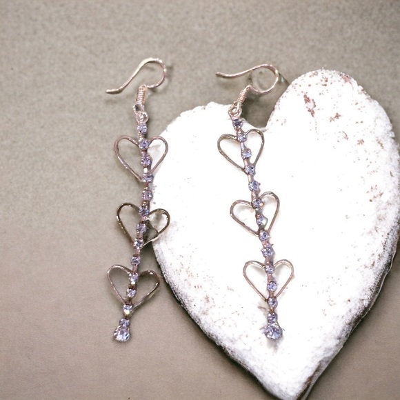 RHINESTONE HEART CHAIN DROP EARRINGS - Picture 1 of 4